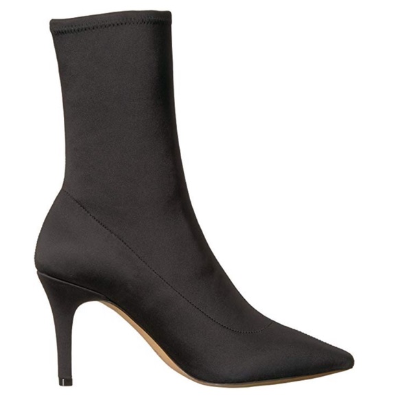 Black Pointed Toe Kitten Heel Sock Ankle Booties - Picture 5 of 5